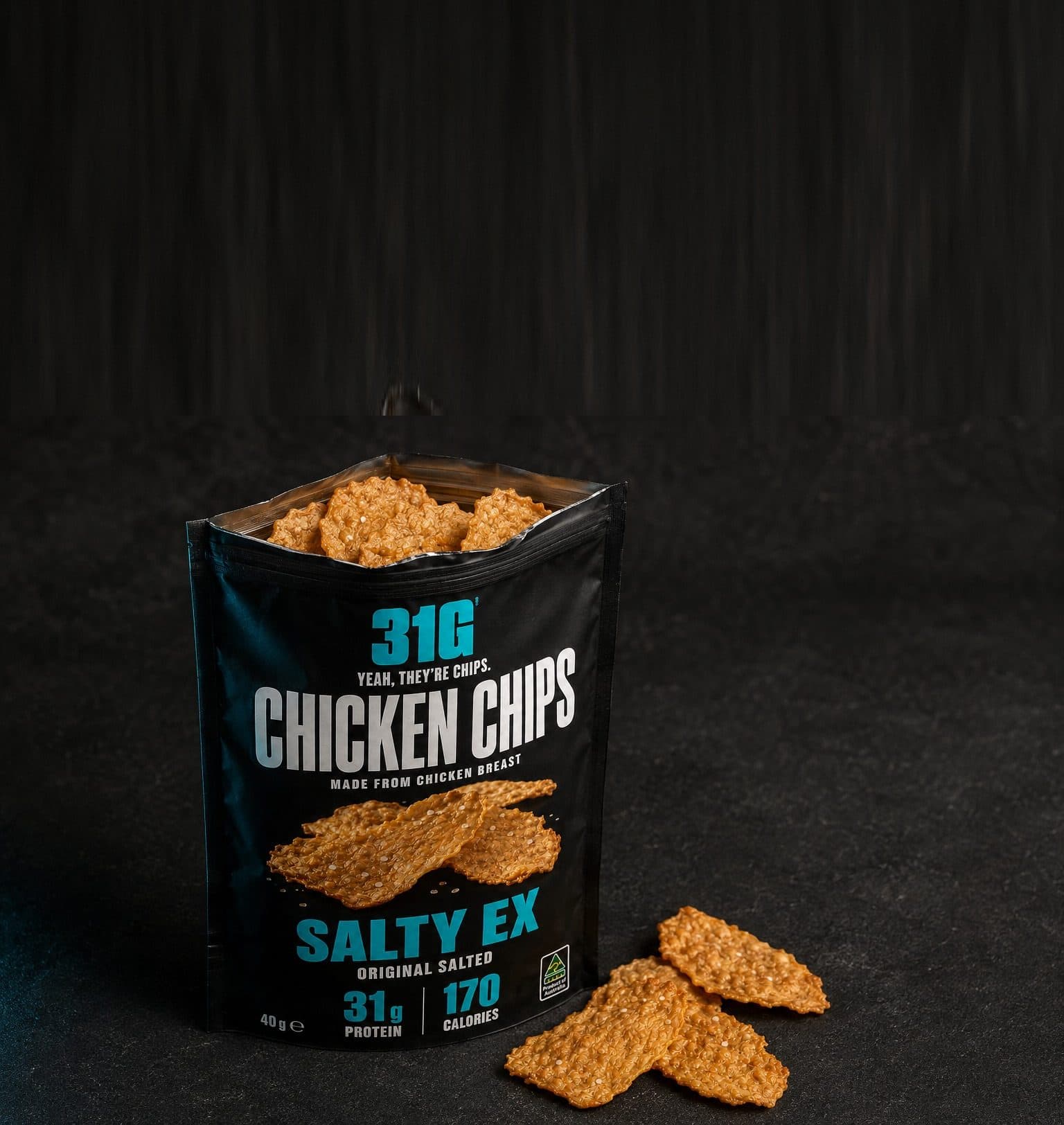 The bag open, showing the chips inside